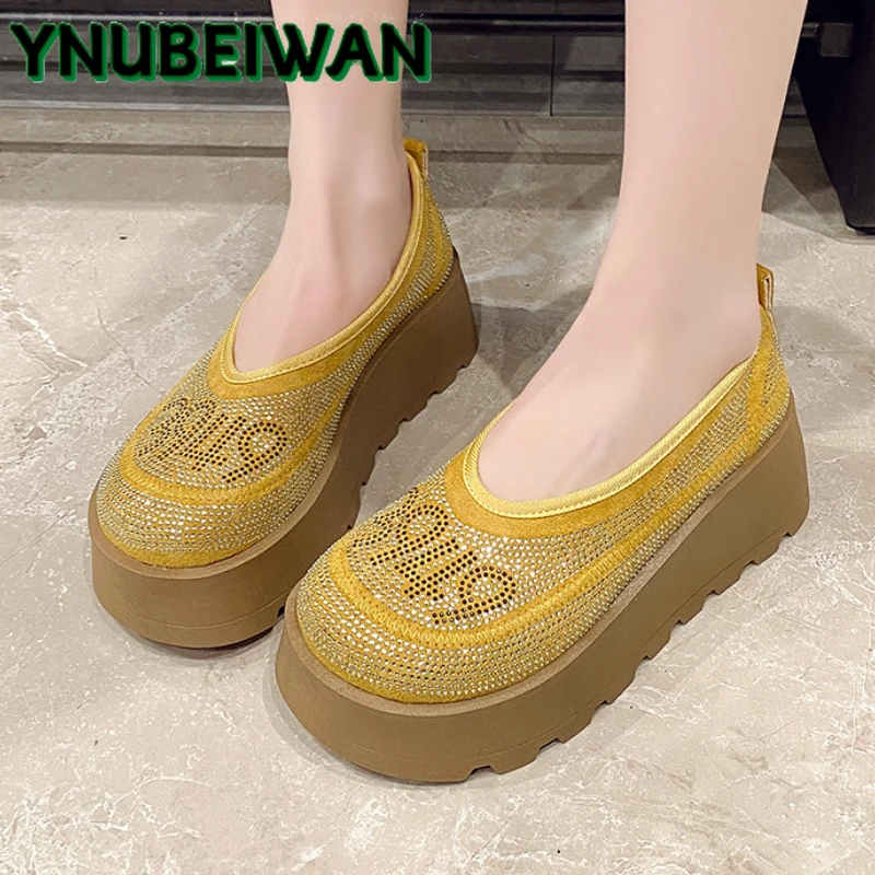 Crystal Platform Women Loafers Shoes Luxury Wedges 2025 New Sandals Summer Casual Sneakers Shallow Sport Shoes Woman Zapatos