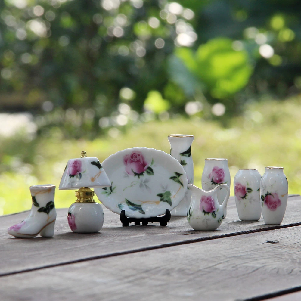 5pcs/set Pocket Decor Artwork Mini Ceramic Vase Miniature Vase Model Rose Small Ceramic Desktop Small Ornaments Home Decorative