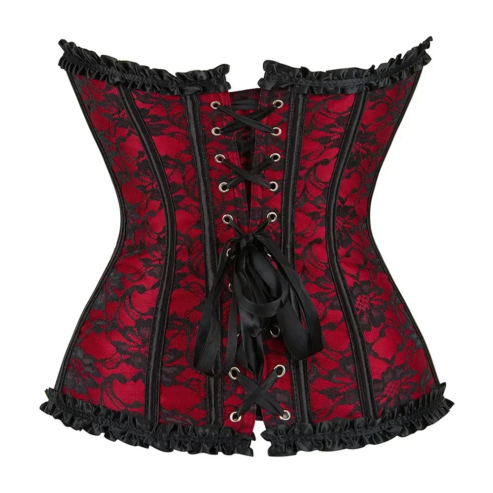 

Corset And Bustier with Lace Up Trim Vintage Sexy Overbust Corsets Ladies Shaper Victorian Korsett Top Black Blue Red