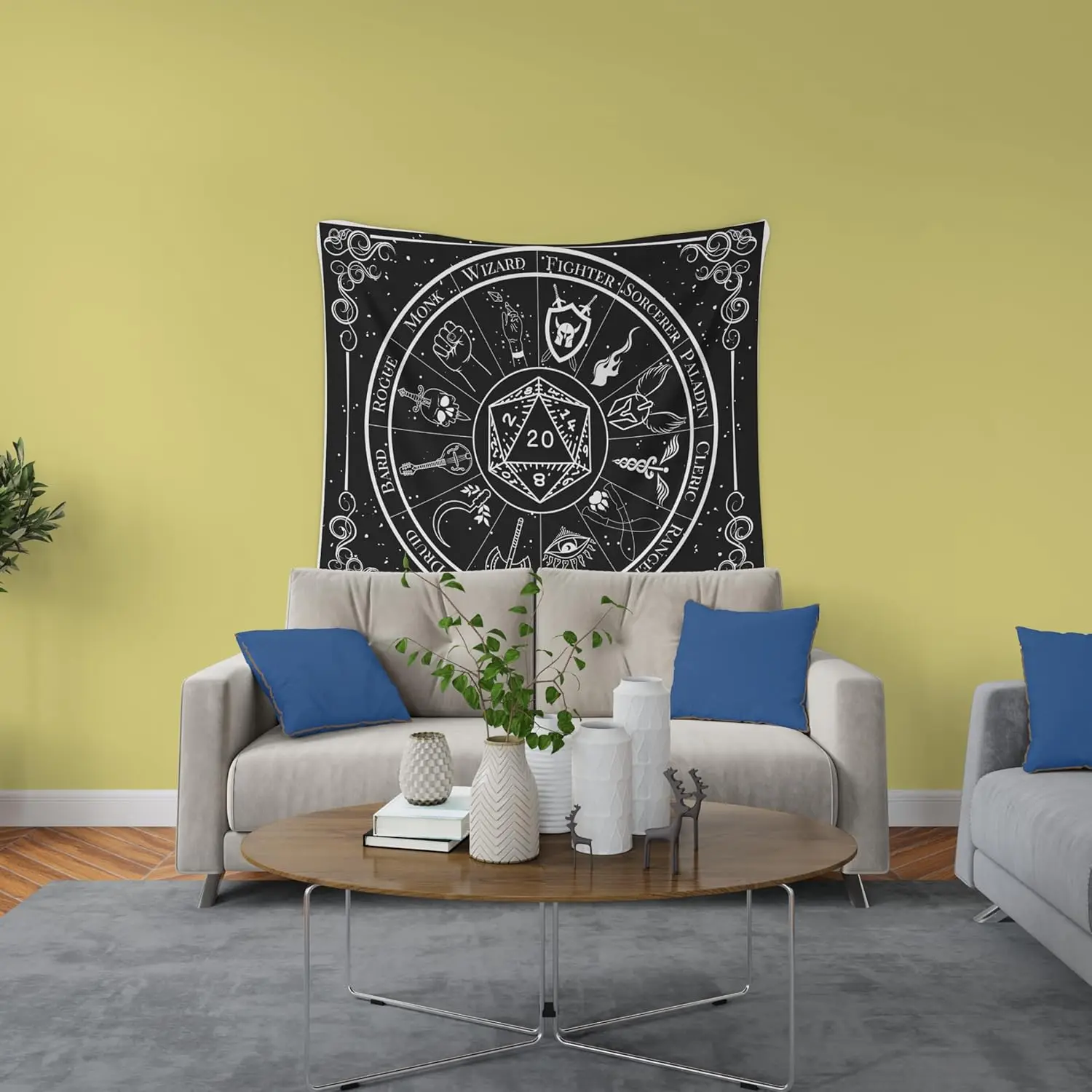 Fantasy Indoor Wall Tapestry, DND 5e Black and White Dungeons and Dragons Class Custom Zodiac Astrology Home Wall Decor