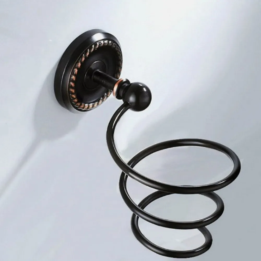 

Латунная черная настенная полка для ванной комнаты, настенная полка для хранения фена, поддержка спиральной подставки, держатель Nba205