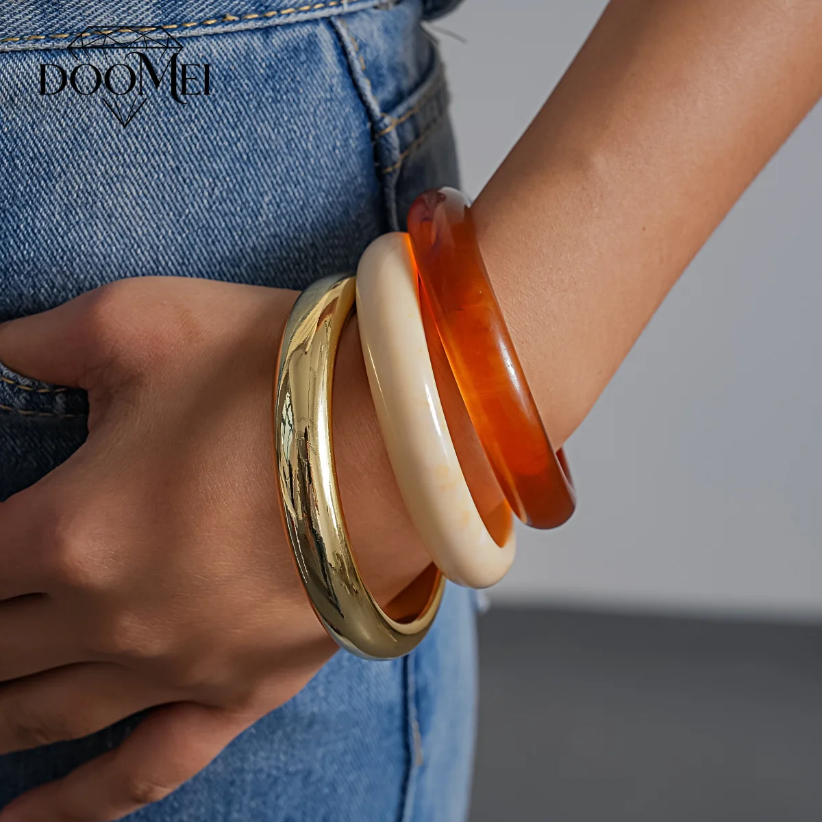DOO MEI 3 Pcs Boho Stackable Bangle Bracelets Set for Marble Swirl Cuff Bracelets Daily Life Party Fashion Wristband Jewelry