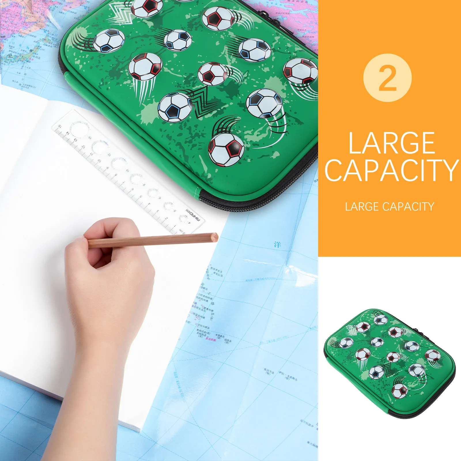 Large Capacity Football Pencil Pouch Multi Function Stationery Organizer Bag for Students Teens School Office Makeup Storage