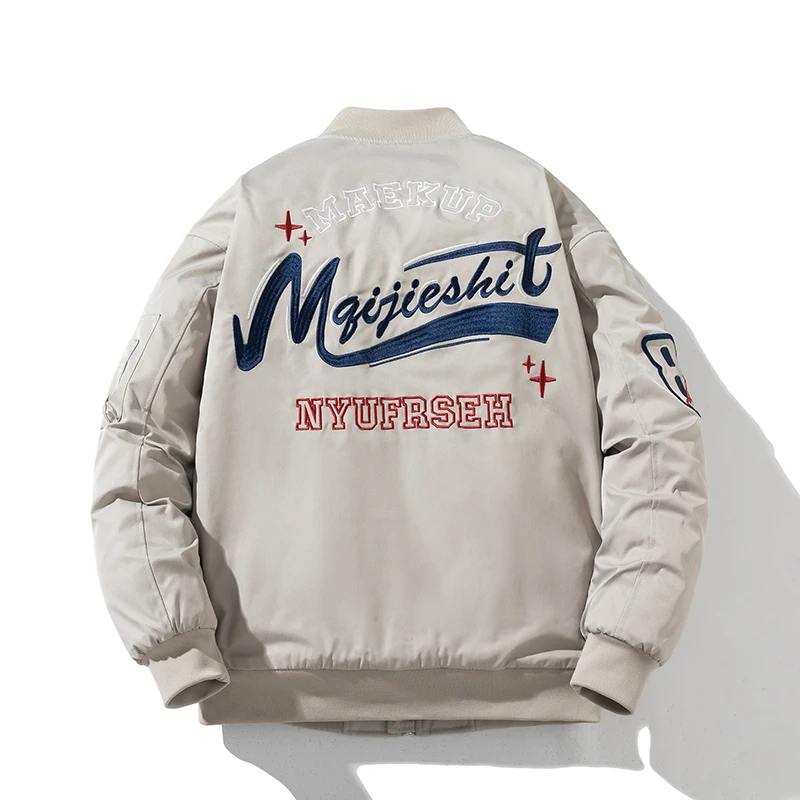 

Thiened Retro American Pilot Jaet Cotton Baseball Sle for Men Spring Autumn Winter Embroidery Street Sle Outerwear