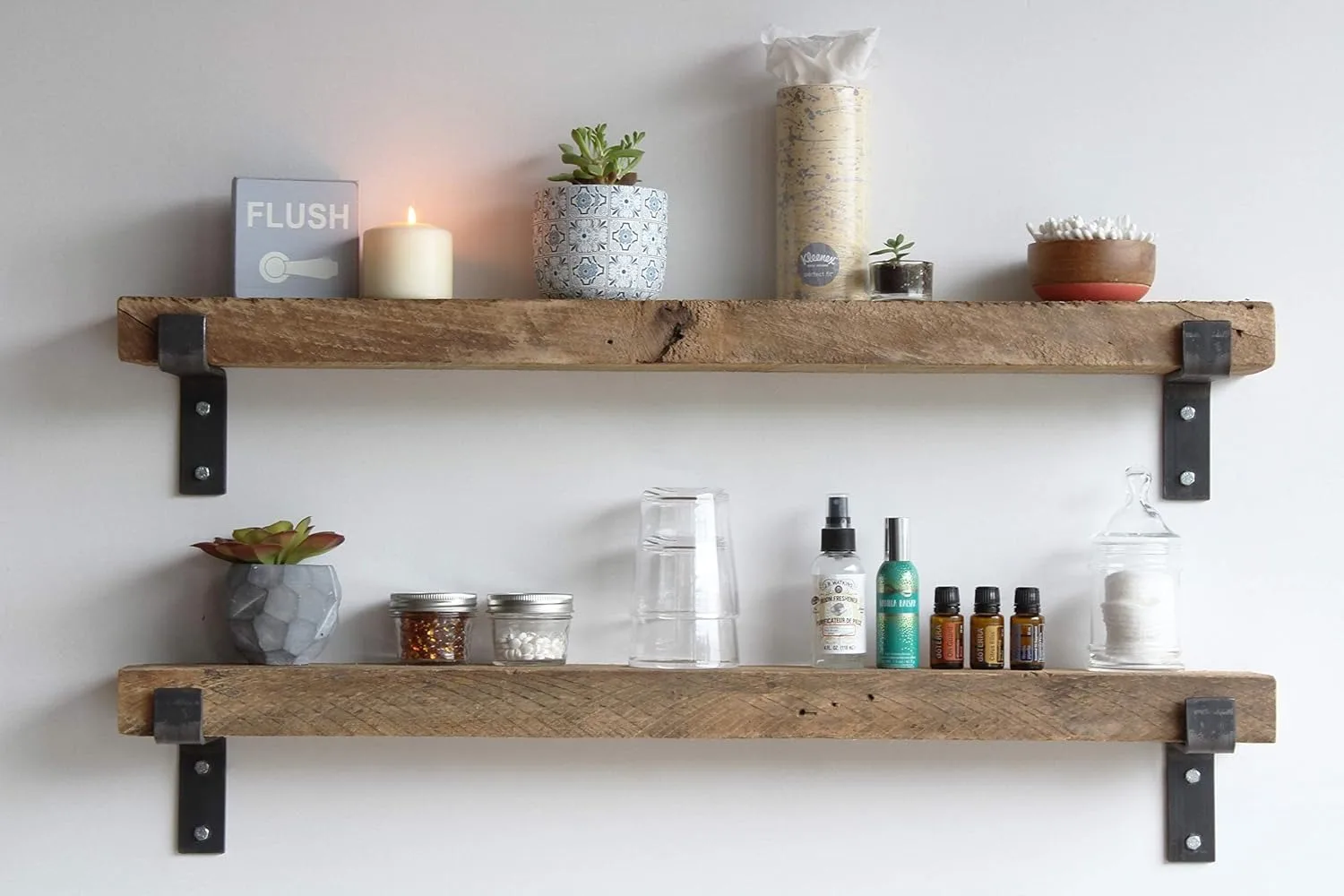 Accent Shelves | Reclaimed Barn Plank | Set of 2 with Full Brackets (Natural 30