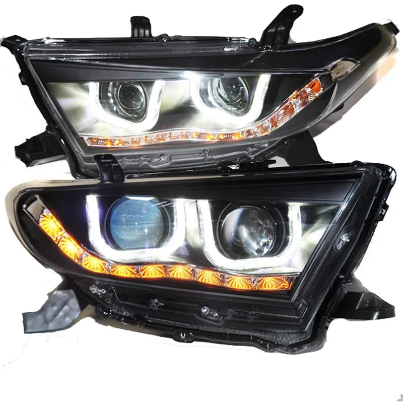 2 Pieces LED Headlight For Toyota Highlander Kluger U Type Angel Eye Front Lamp 2012 To 2013 Year With DRL Daytime Running Light