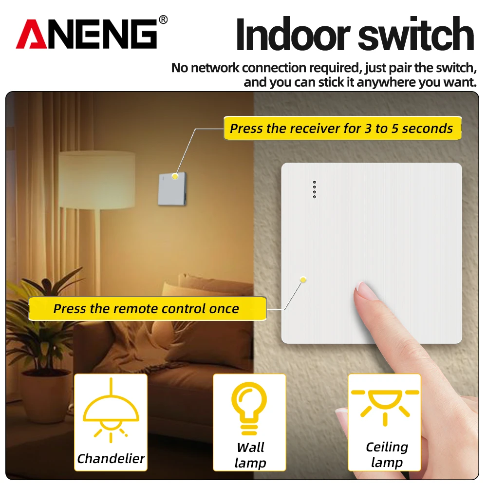 ANENG Wireless Remote Control Switch AC110V~240V Light Lamp Controller 10-100W Load 10m Control Distance Mini Switch For Home