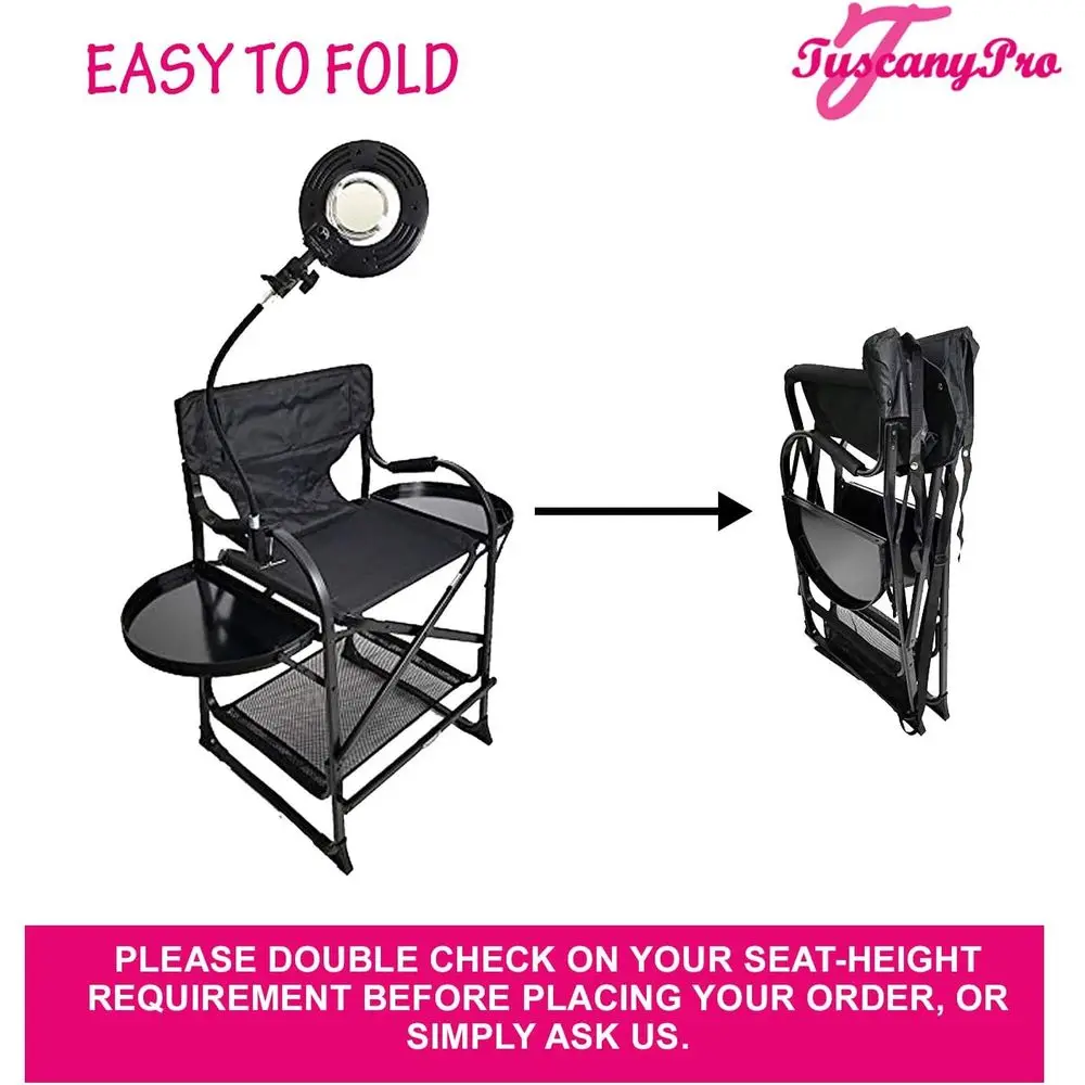 Portable Chair with Mini Ring LED Light - Perect or Makeup, Hair Stylist, Sn with 25 Inch Seat Height - Carry Bag Included - USA - view 3