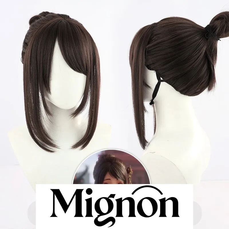 

Парик для косплея Honor of Kings Miyamoto Musashi Atsu, встроенный пучок волос, длинные бакенбарды, коричневый