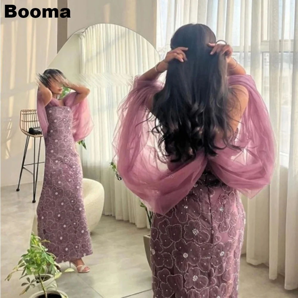 Booma Saudi Arabia Formal Dresses Off Shoulder Flowers Beading Elegant Women\'s Evening Dresses Ankle Length Abendkleider