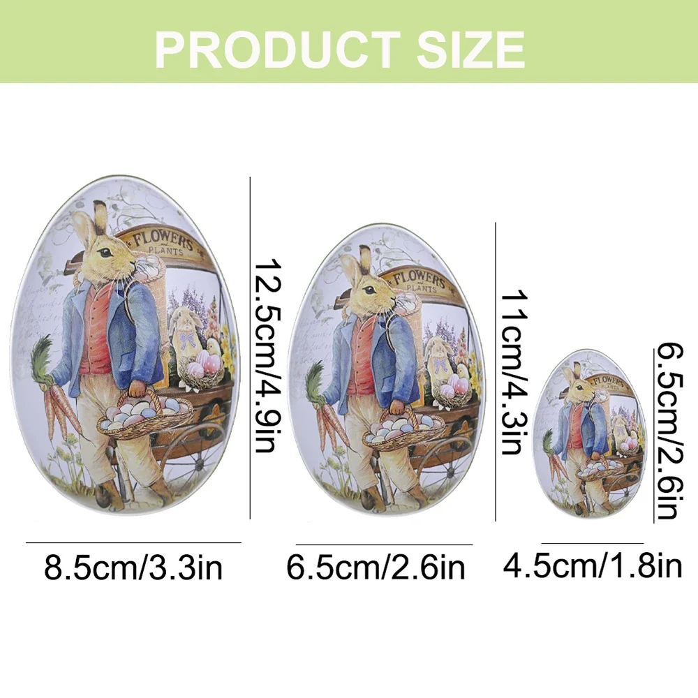 3/6pcs Easter Egg Shaped Tin Candy Box Vintage Rabbit Bunny Printed Metal Eggshell Cookies Container Easter Party Gift Favor Toy