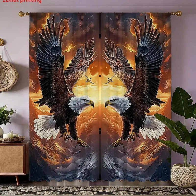 2pcs Majestic Eagle Curtains Pair Dramatic Wildlife Art Window Drapes Panels Home Decor Living Room