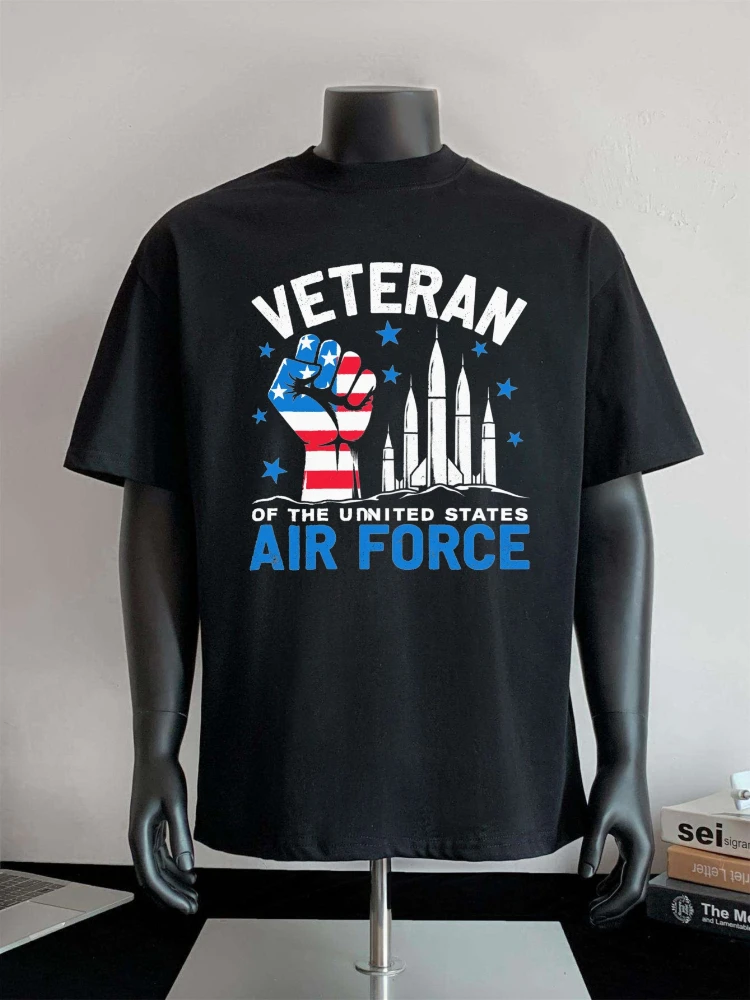 US Air Force Veteran-with Red, White & Blue Fist & Missile design-100% cotton O-neck short sleeve casual printed men's T-shirt.