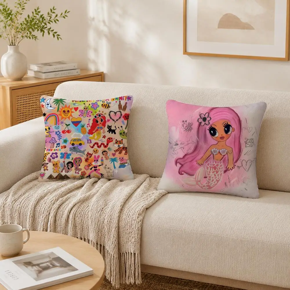 Popular Music Singer K-Karol G Cushion Cover Plush Decorative Pillow Case With Hidden Zipper Cutecore Room Decor For Home