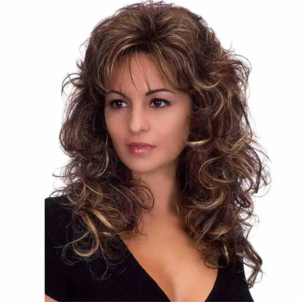 Synthetic Wigs Fashion Women Highlights Long Curly Wig Simulation Cosplay Full Head Cover