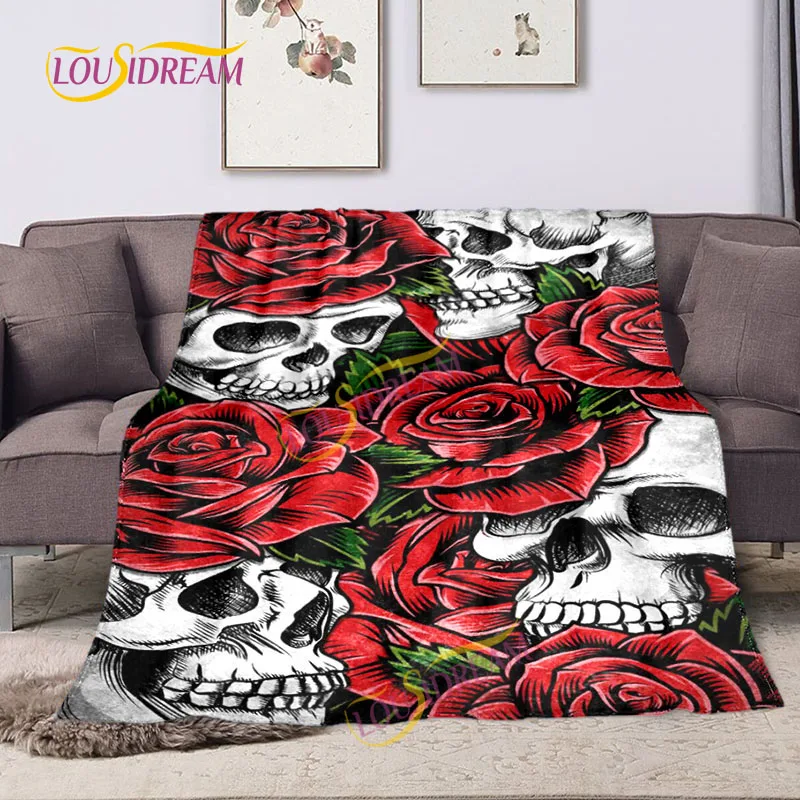 Customizable blanket soft super cool thing Flower Skull couple lovers game printed sofa thin sheet with soft Halloween blanket