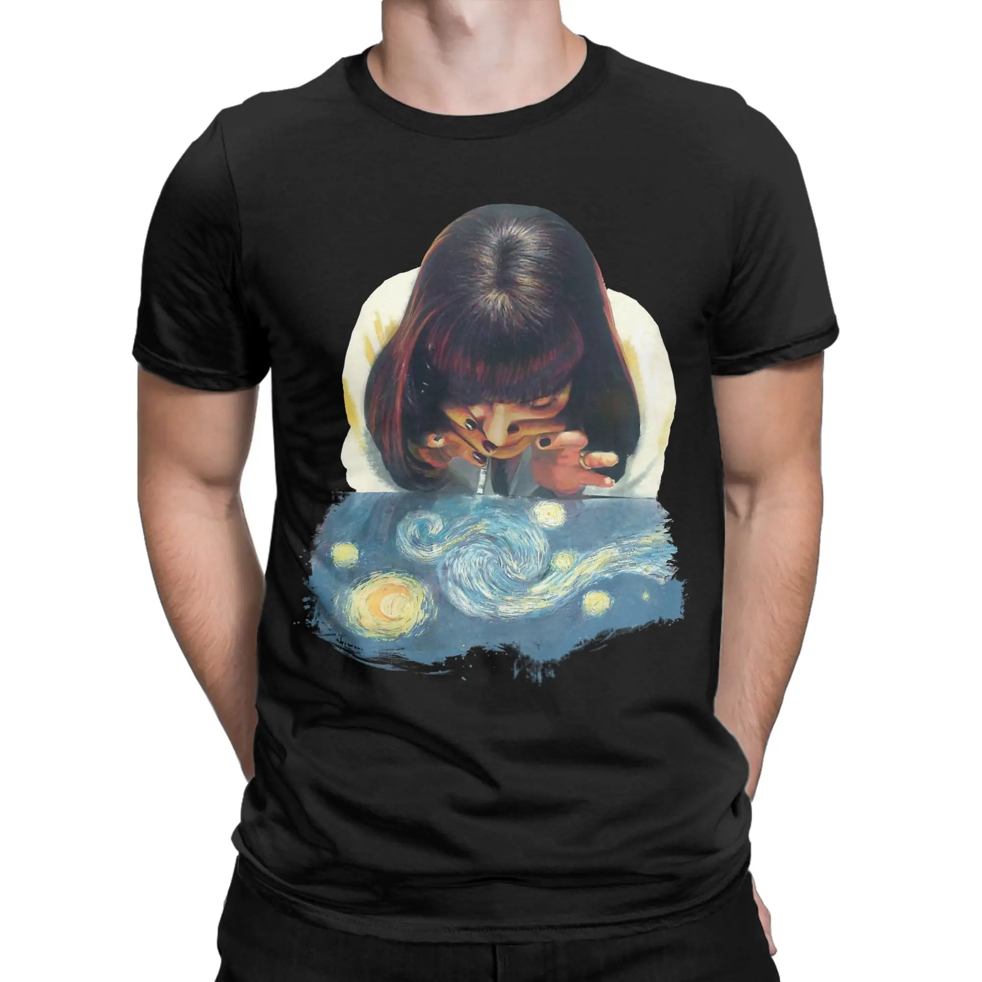 Mia Wallace StarryNight Pulp Fiction T Shirt Men Cotton Cool T-Shirt O Neck  Tee Shirt Short Sleeve Clothes Plus Size