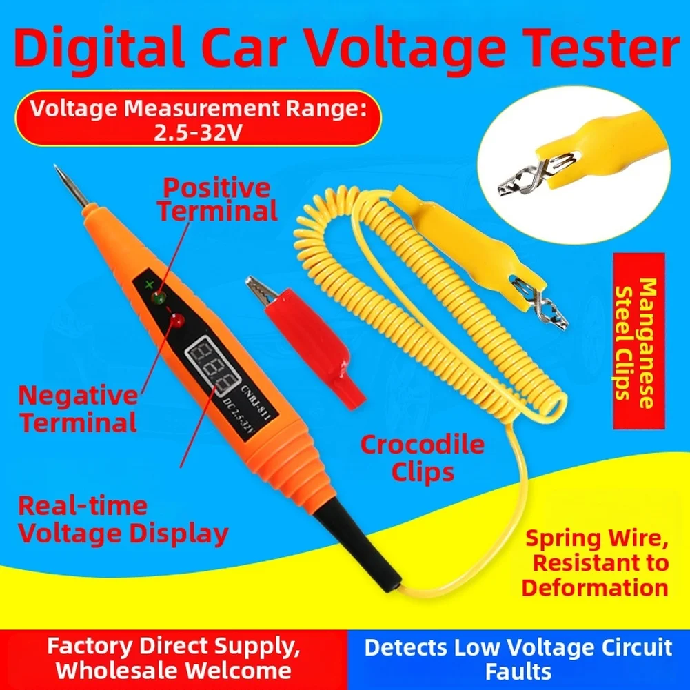 Ремонт автомобиля \Цифровое \Напряжение \ Тестер Ручка 2,5 В-32 В постоянного тока Тест полярности цепи Светодиодные индикаторы Инструмент для проверки напряжения технического обслуживания автомобиля