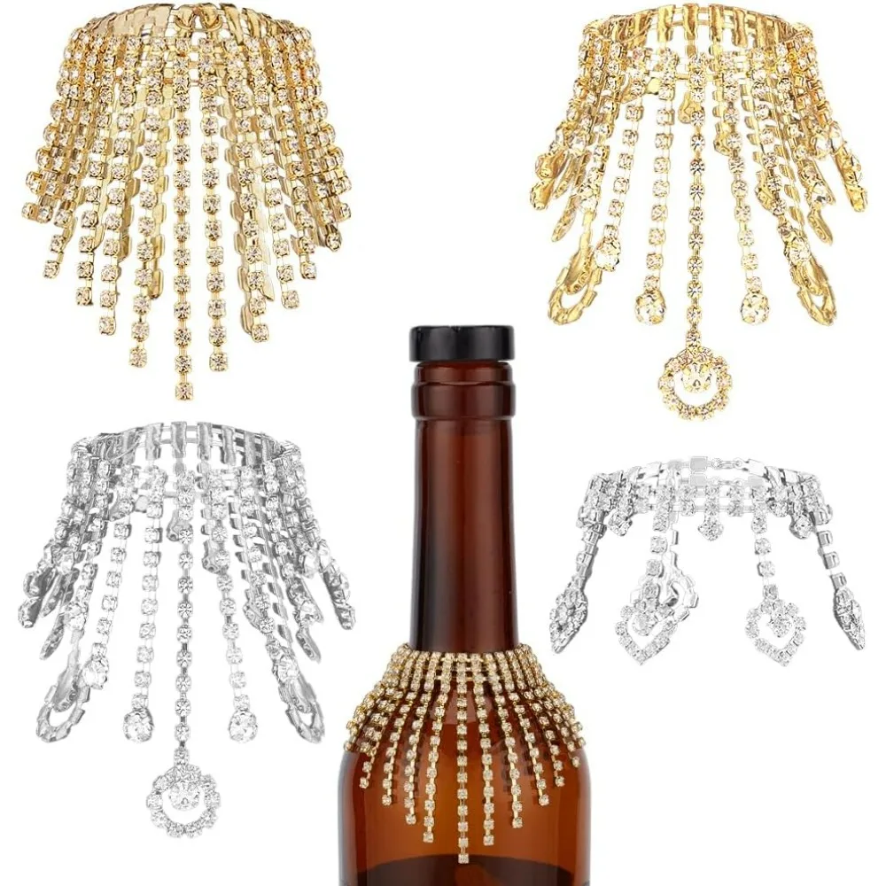 

4Pcs 4 Styles Wine Bottle Rhinestone Jewel Tassel 4.7 Inch Rhinestone Tassel Wine Bottle Pendant Champagne Bottles