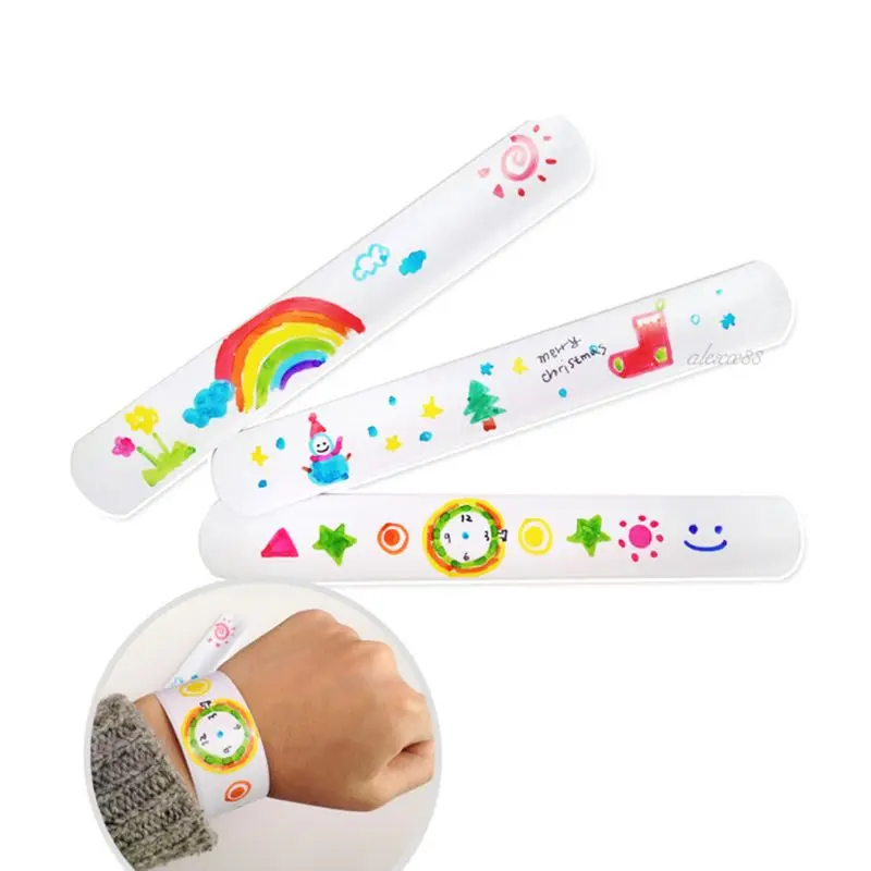 Pulseras de Slap en blanco DIY para niños, 12 piezas, Regalos de Pascua, manualidades de arte, jardín de infantes