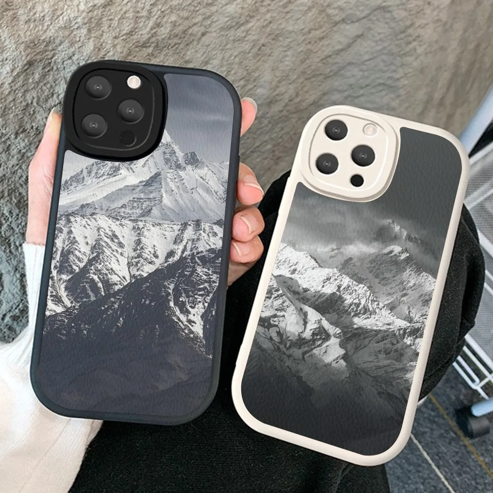 

3D Emboss Mountain Phone Case Hard Leather For iPhone 14 13 12 Mini 11 14 Pro Max Xs X Xr 7 8 Plus Fundas