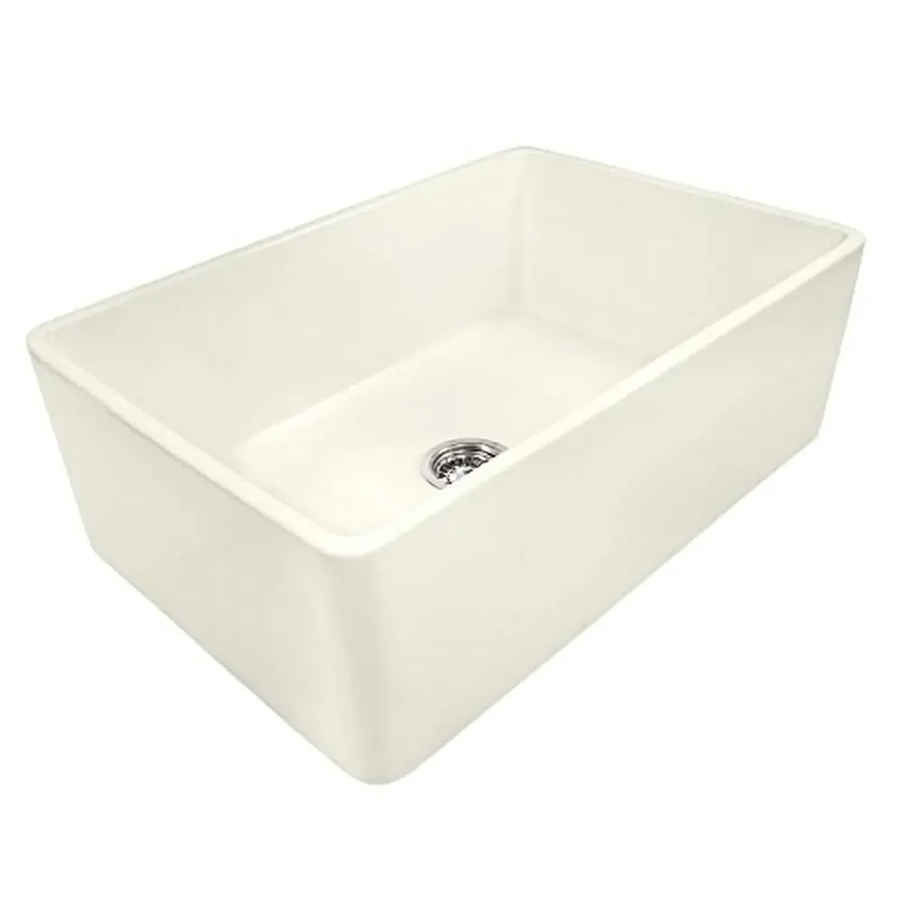 Fireclay Reversible Farmhouse Kitchen Sink Single Bowl Biscuit Italian Crafted Fluted Design 30x20 Inch Heat Resistant Strainer
