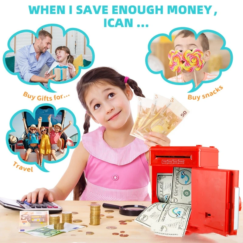 Electronic Piggy Bank Automatic Mini Safe Coins Cash Saving Money Box Password Counter Code Key Lock Coin Bank ATM Child Gift