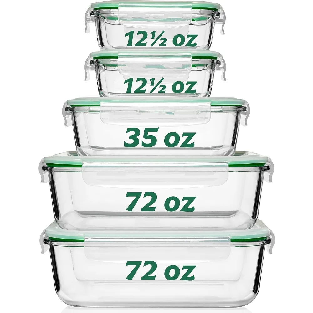 

Fusion Gourmet Large Glass Food Storage Containers with Lids [5 Pack, 72 oz, 9 Cup], Airtight, Leakproof, Microwave and Oven