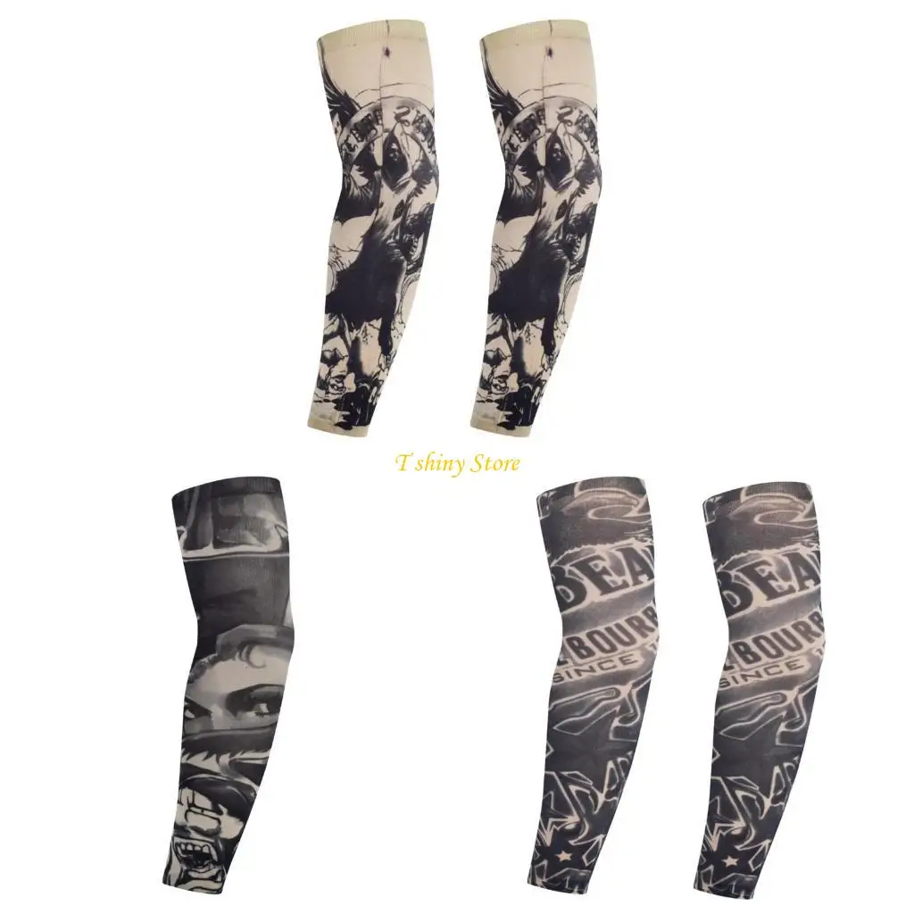 N58F Simulasi Tato Lengan Lengan Lengan Sunproof Lengan Penutup untuk Penggemar Outdoor Sport Accessory Driving Cycling Arm
