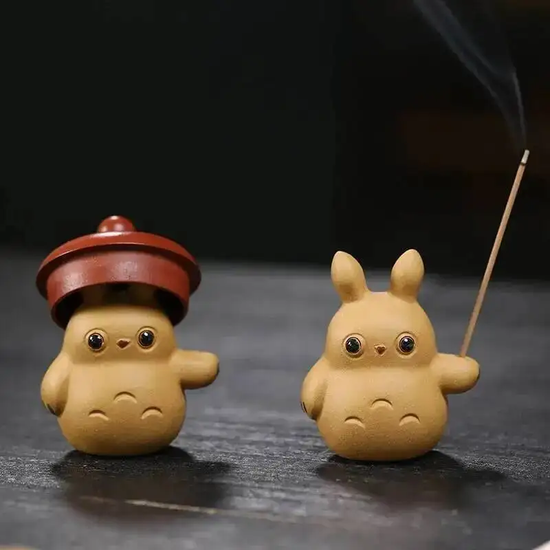 Yixing Zisha Tea Pet Cat Small Ornament Handmade Incense Holder Line Sculpture Tea Set Tea Ceremony Accessories Cute Decoration