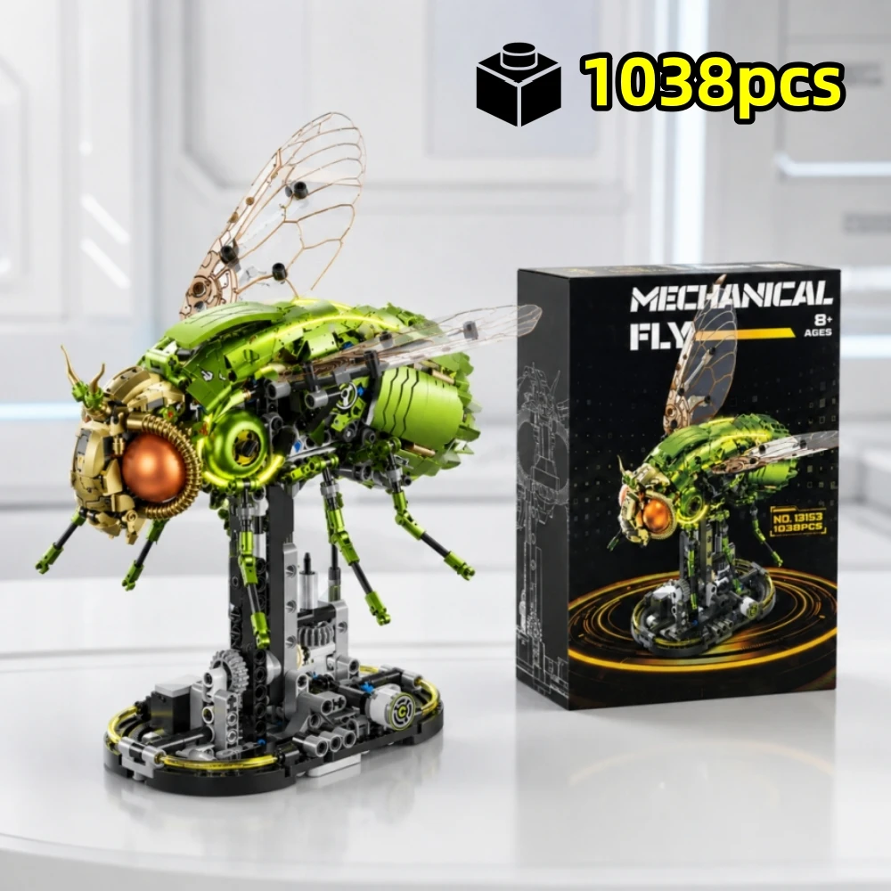 1038pcs Technical Bionic Drosophila Fly Blocks, Gear Linkage Movable Mechanical Insect Model Ornament, Creative Gift