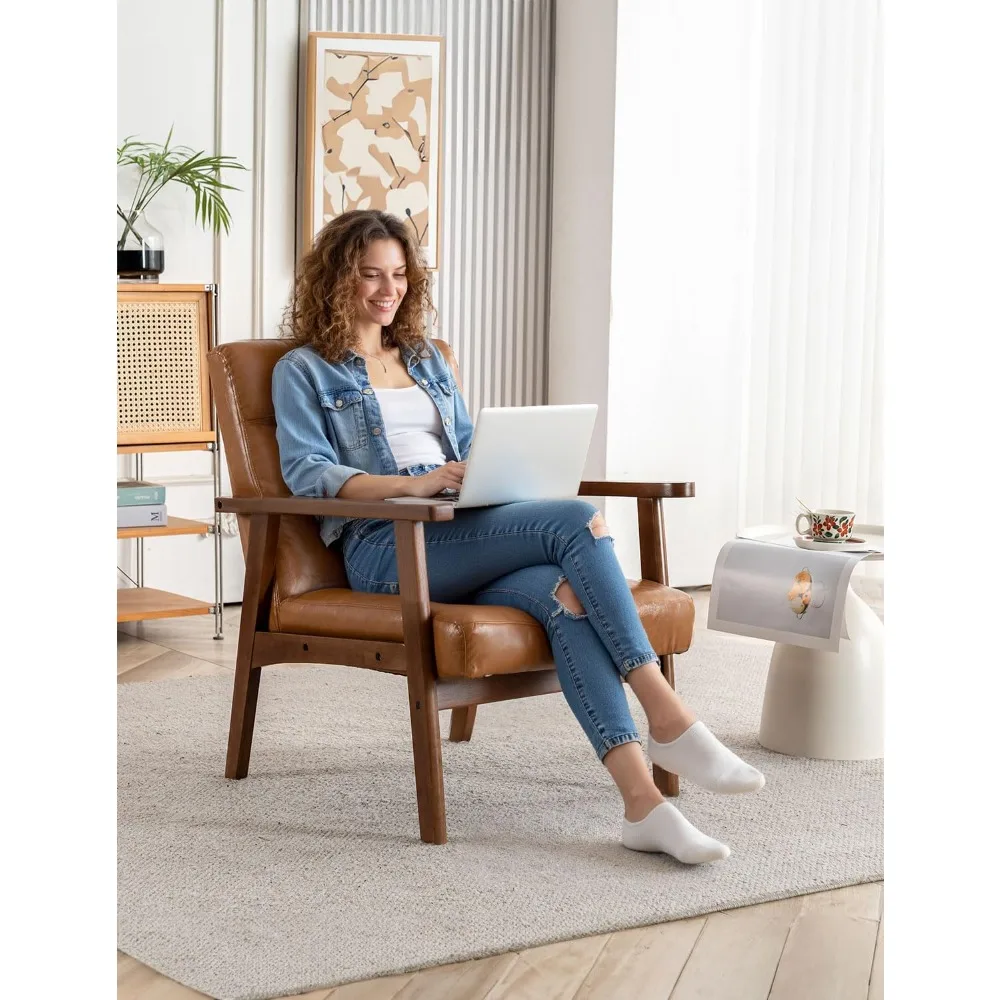 كراسي جلدية لمنتصف القرن، كرسي بذراعين صغير حديث لغرفة المعيشة، كرسي ردهة غرفة الانتظار المكتبي بأذرع خشبية