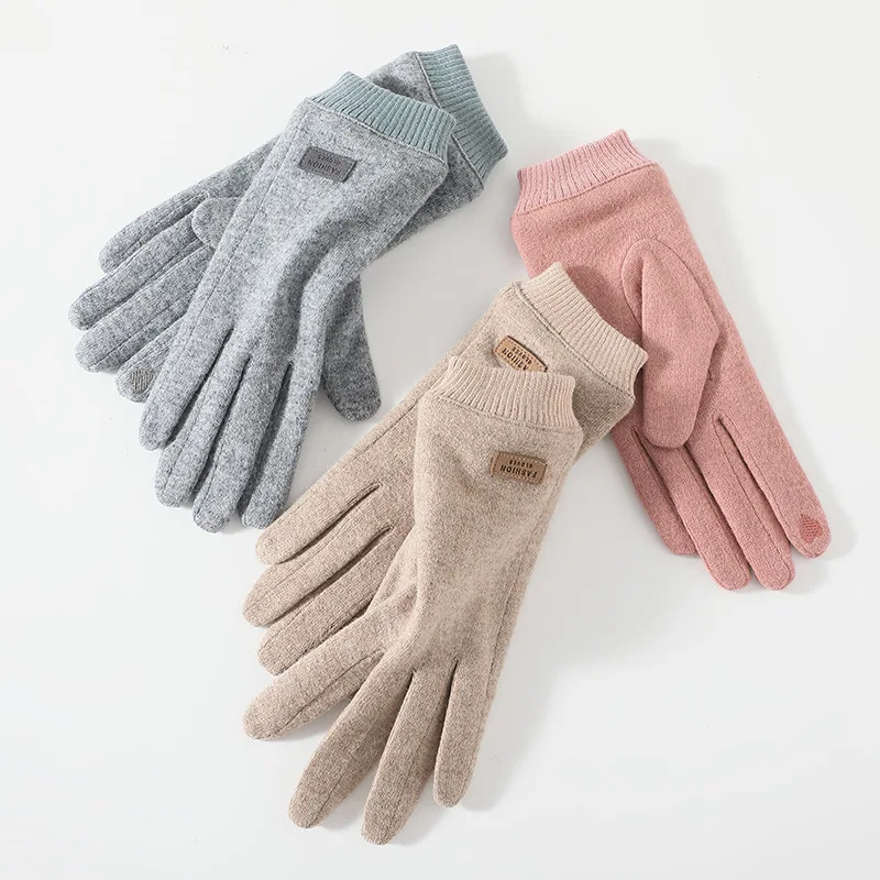 Women Winter Outdoor Sport Stretch Knit Wrist Cycling Warm Driving Mitten Cashmere Wool Plush Thick Touch Screen Glove P29