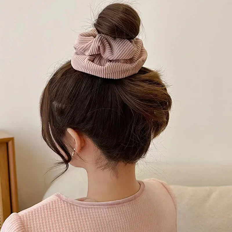 French Corduroy Large Hair Ties Scrunchies Elastic Hair Bands Fashion Stripe Ponytail Holder Headband Hair Accessories for Girls