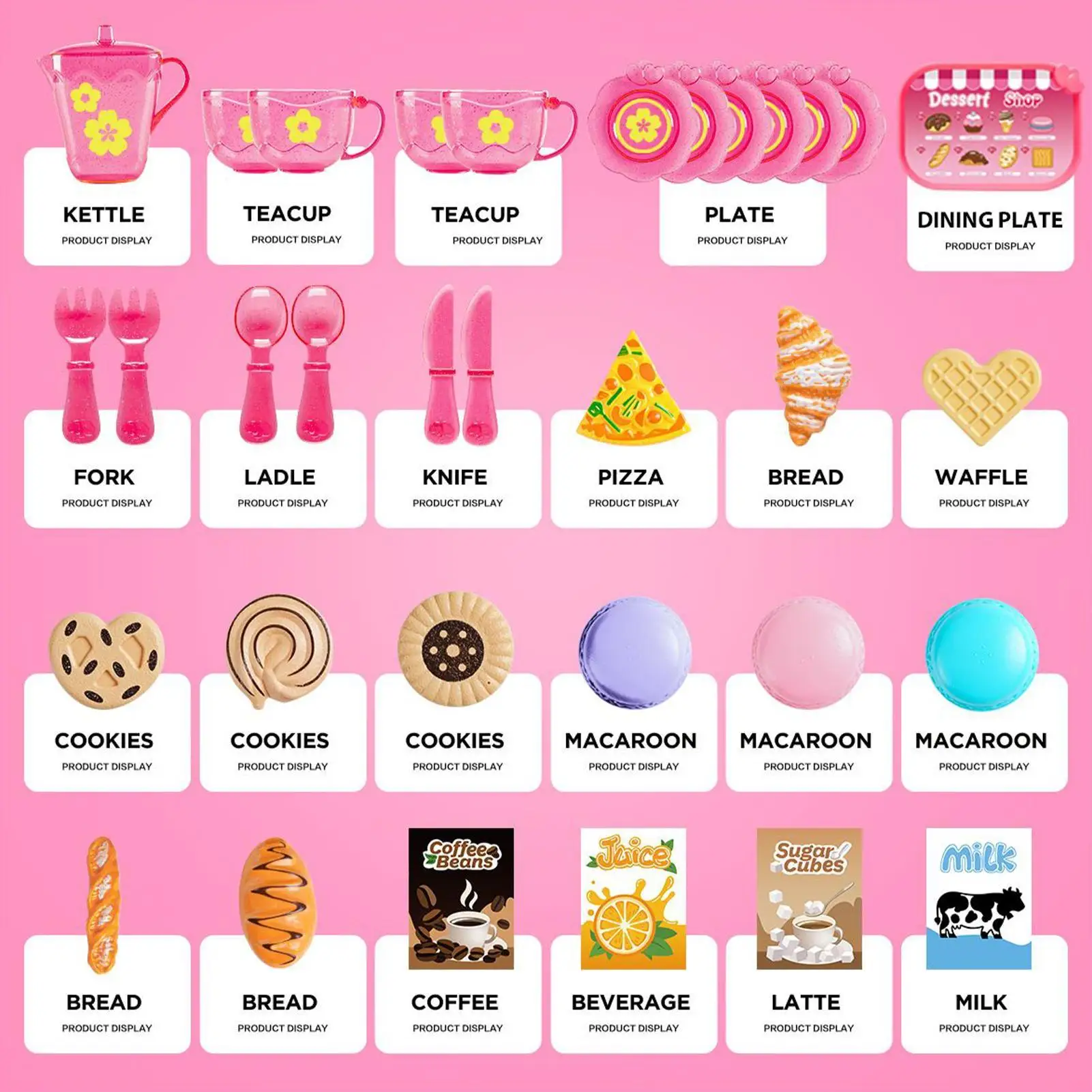 Jouet de cuisine pour fille, jeu de thé réaliste, 33 pièces, ensemble de jeu de cuisine amusant pour garçons et filles, anniversaire, noël, nouvel an, pâques, maison