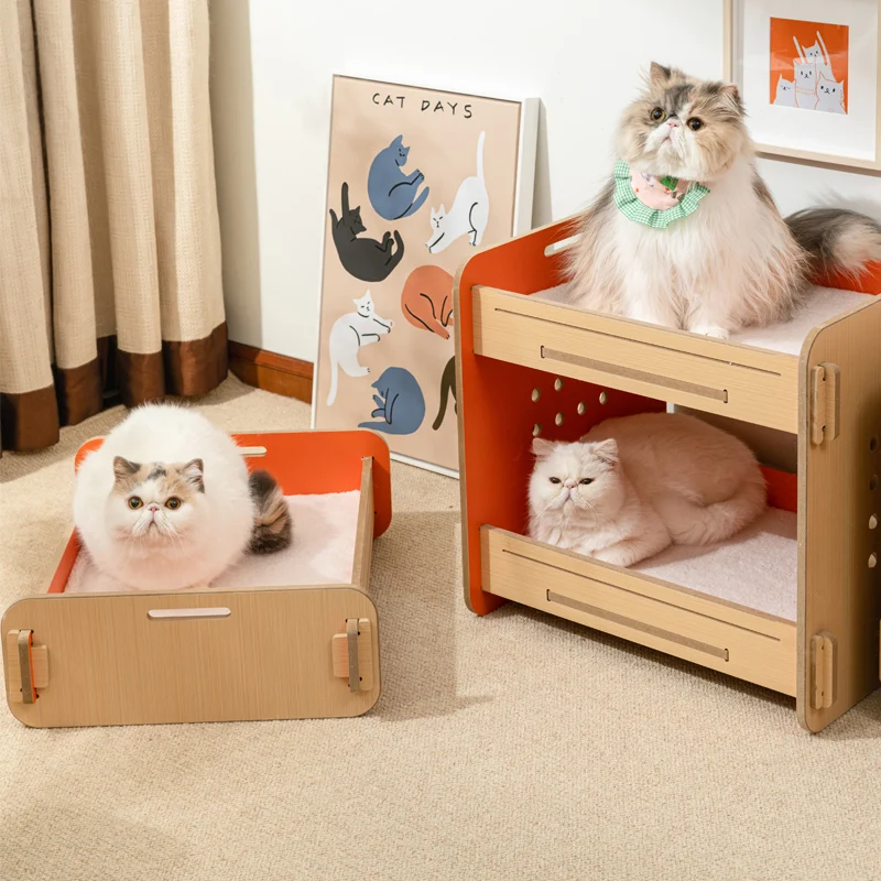 Four Seasons Universal Semi enclosed Double layered Villa Wooden Internet Famous Pet Bed Cat Supplies