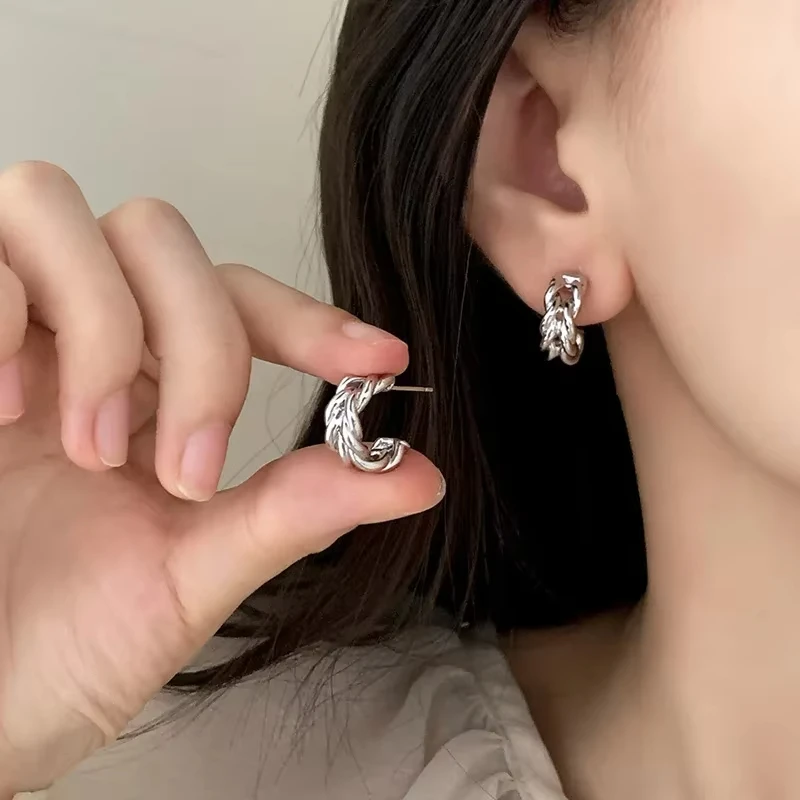 

Huaya Women's Twists Design Stud Earrings Silver Color Charming Banquet New Fashion Personality Earring Accessories