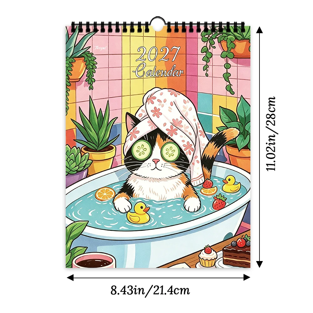 1pc 2027 Wall Calendar, Healing Bathing Cat Theme, 12-Month Monthly Planner, Perfect Gift for Birthdays, Christmas, New Year