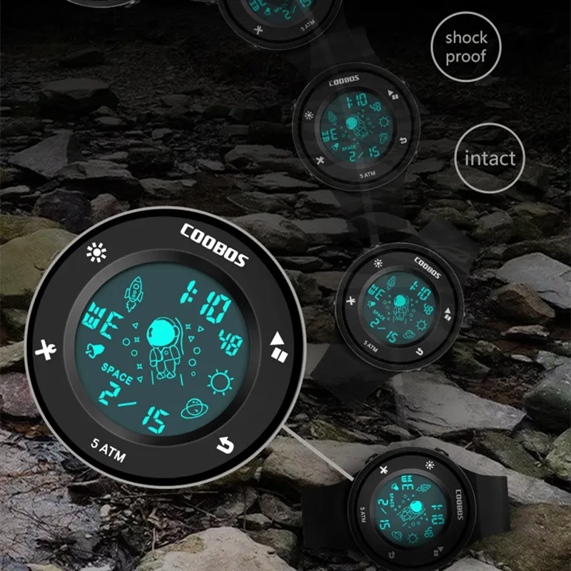 COOBOS Digital Watches for Children Waterproof Sport Electronic LED Watch Alarm Clock Week Display Casual Kids Watch reloj nino