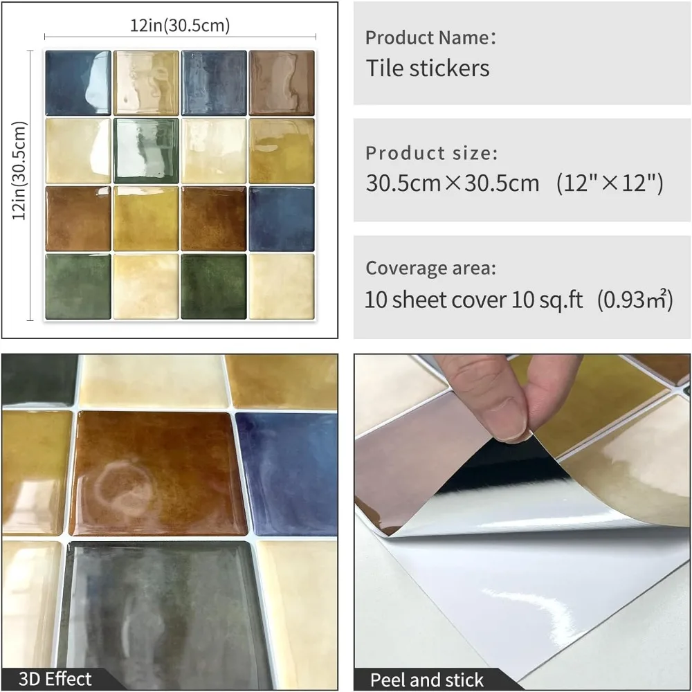Piastrelle colorate per backsplash da cucina, bagno, quadrate, autoadesive, per piastrelle da parete, adesivi a scacchiera, multico