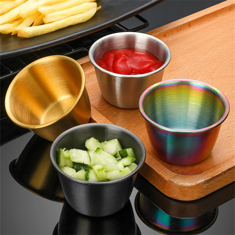 Stainless Steel Round Seasoning Dish Sauce  Sushi Vinegar Soy Cup Container Appetizer Dipping Bowl PlateTray Kitchen Accessories