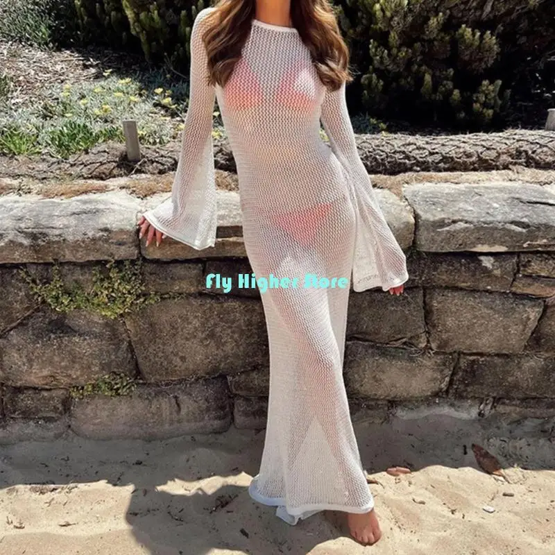 Women Hollow out Swimsuit Cover Up Summer Beach Dress Backless Bikinis Cover Up