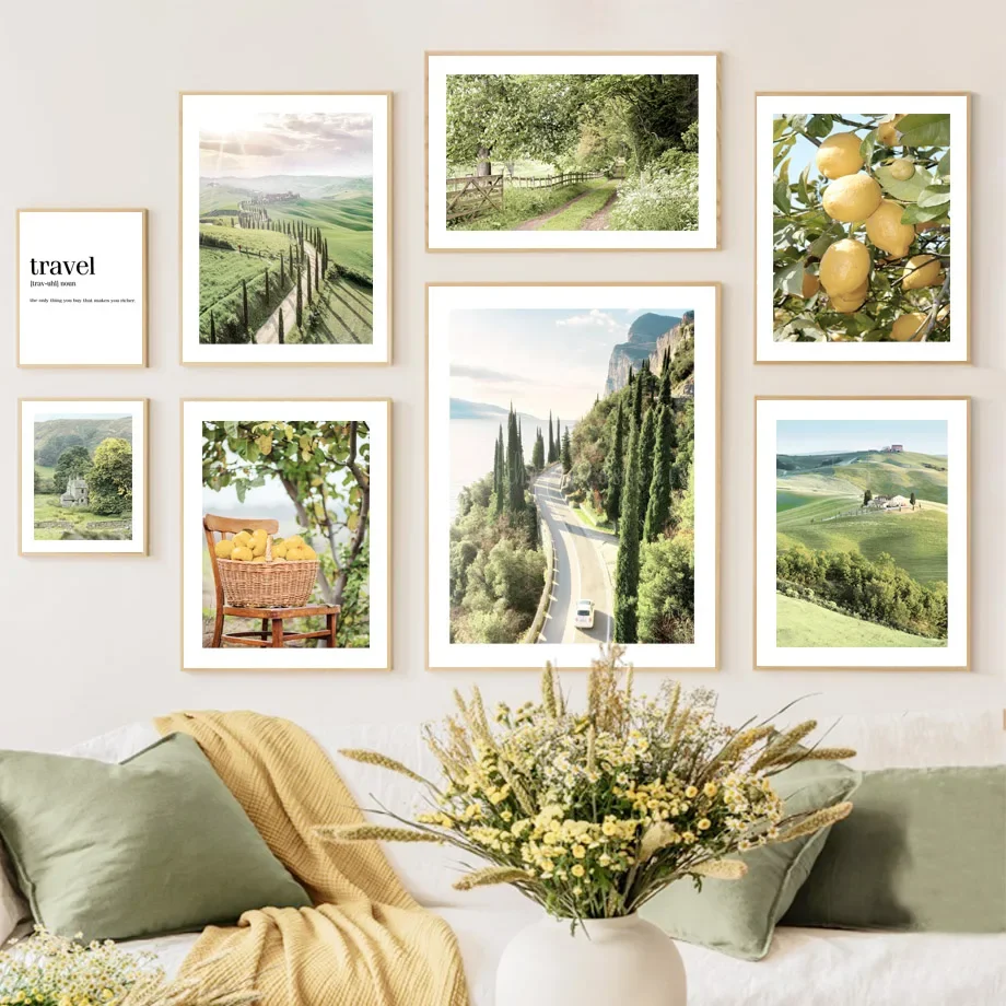 

Nature Lemon Mountain Prairie Leaf Wall Art Canvas Painting Nordic Posters and Prints Wall Pictures for Living Room Spring Decor