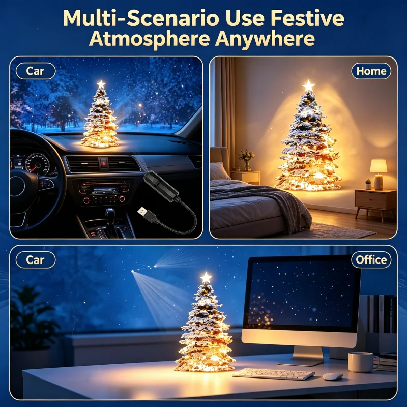 USB Christmas Tree Projector Lamp Flexible Gooseneck HD Clear Snowfall Xmas Tree Projection Light 5V Energy‑Saving for Home Car