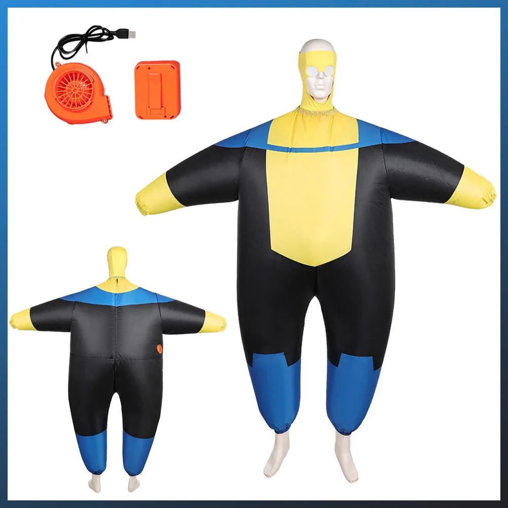 

Cartoon Invincible Costume Mark Grayson Cosplay Fantasy Inflatable Costume Yellow Blue Full Body Blow Up Clothes Disguise Men