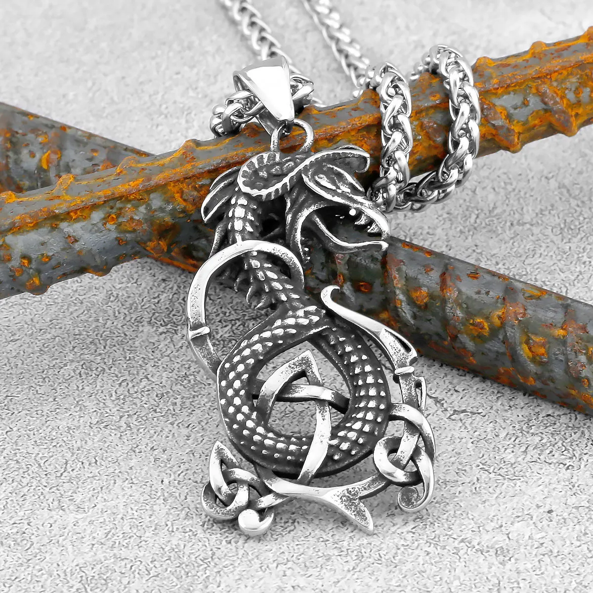 

Stainless Steel Metal Dragon Animal Pendant Necklace Punk Goth Charm Chain Hip Hop Jewelry Pendant Wholesale for Men and Women