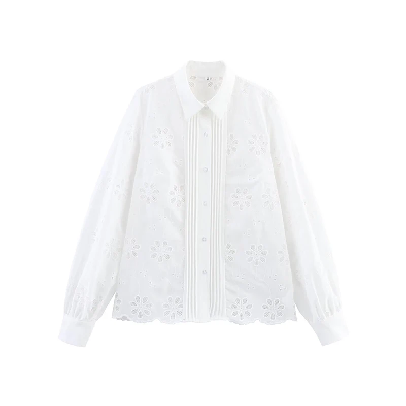 Z Women's Faionable Soluble Embroidery irt Versatile Ele Sle Long Sve Polyester Fiber Regular Fit Summer 2025