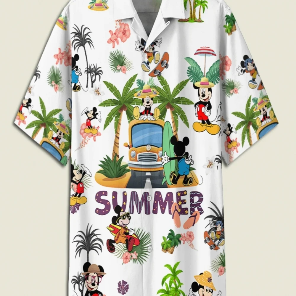 2025 New Disney Hawaiian Shirt Fashion Mickey Mouse Sketch Doodle Shirt Disneyland Short Sleeve Button Shirt Casual