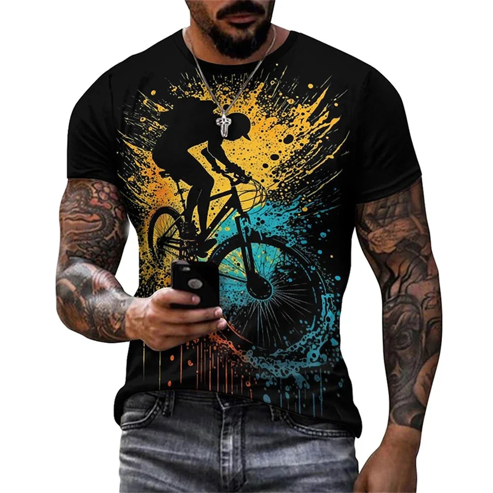 

Gym Sport Tops Tee Streetwear Men Clothes Short Sleeve Vintage Bike Graphic T Shirt for Men Clothing 3D Printed Bicycle T-Shirt