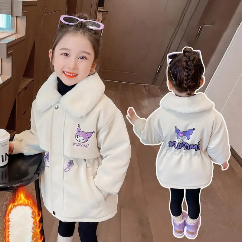 

Sanrio Kuromi Thicken Coat Girl Autumn Winter Keep Warm Jacket Tops Child Kawaii Anime Cartoon Fashion New Style Casual Clothing
